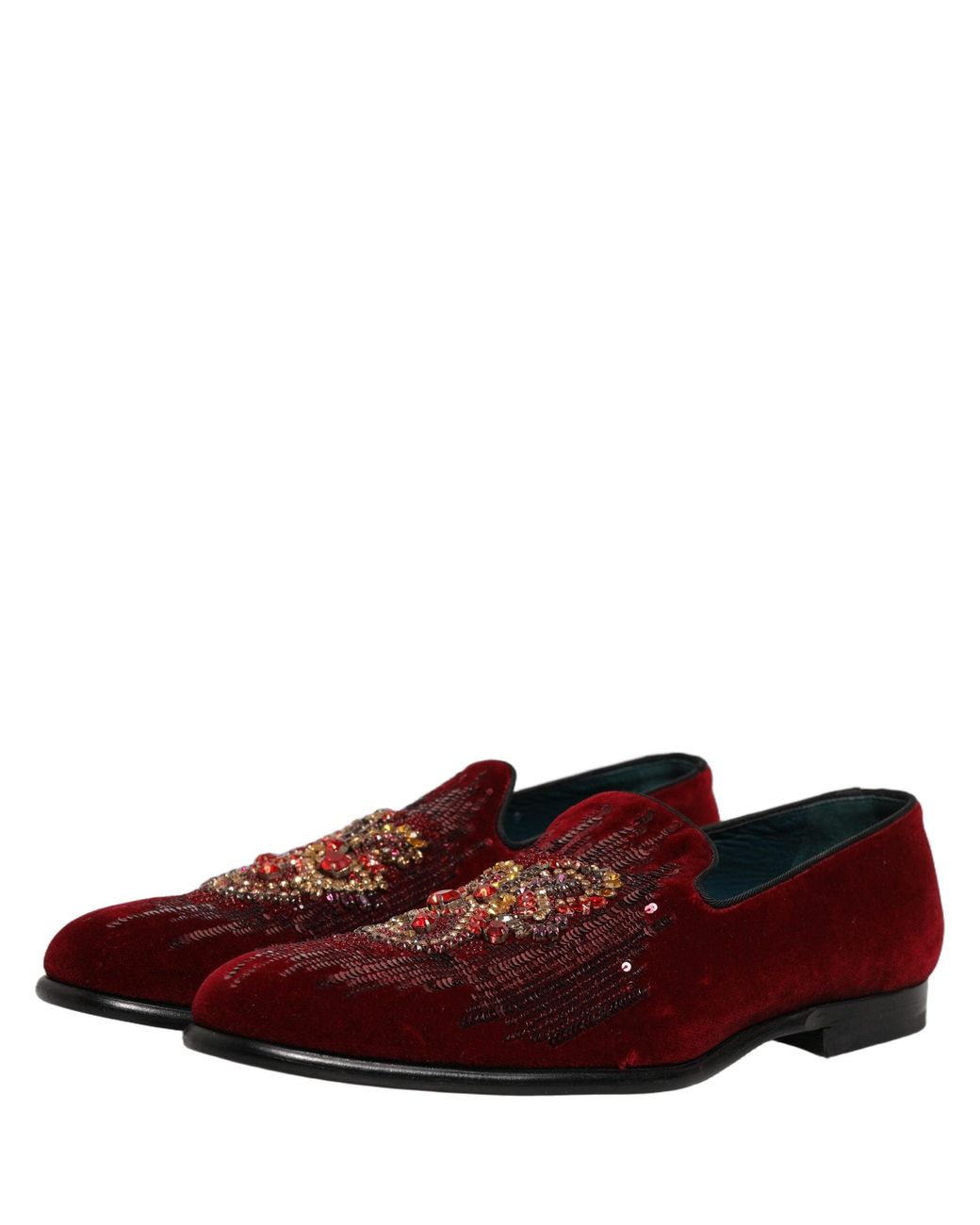 Dolce & Gabbana Red Maroon Sequin Gemstone Dress Loafers Shoes for men