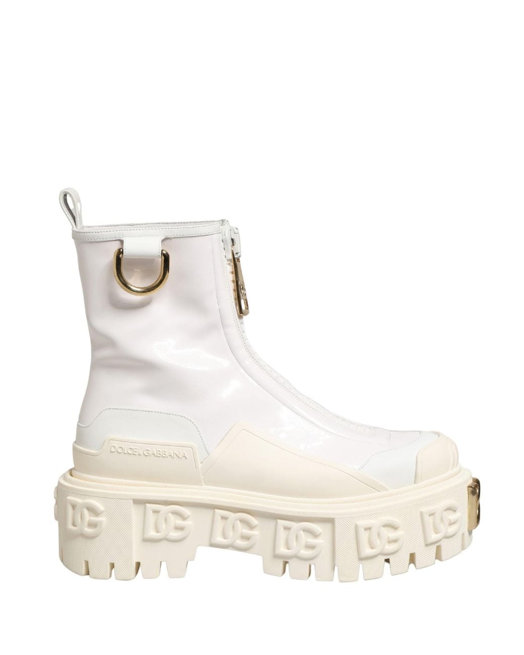 Dolce & Gabbana Natural White Leather Rubber Logo Ankle Boots Shoes
