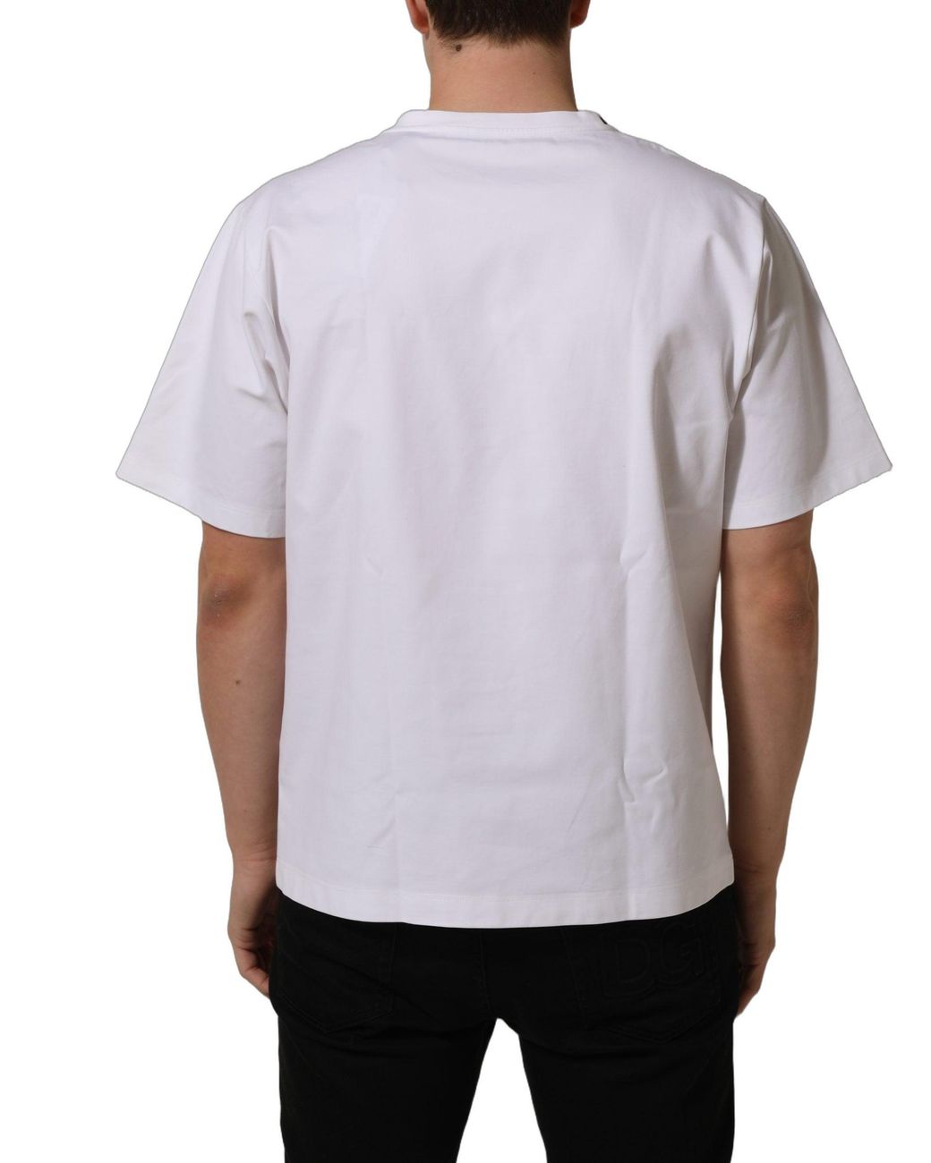 Dolce & Gabbana Blue White Cotton Short Sleeves Crew Neck T for men