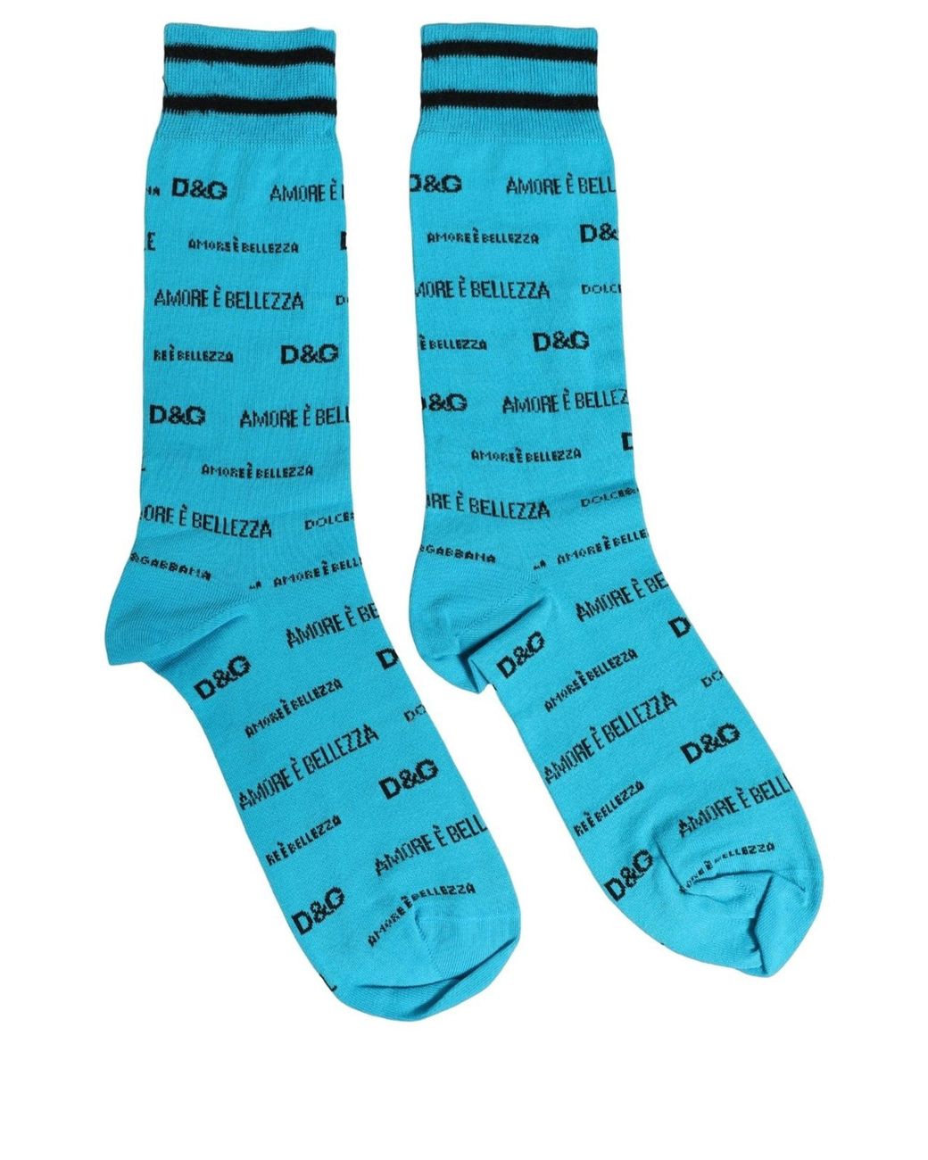 Dolce & Gabbana Light Blue Cotton Logo Mid Calf Accessory Socks
