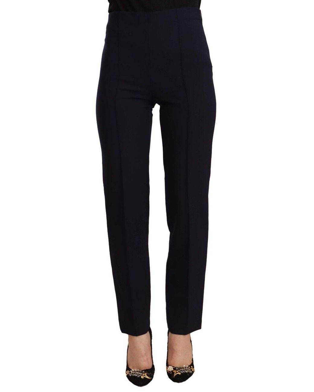 Aglini Black High Waist Polyester Straight Pants
