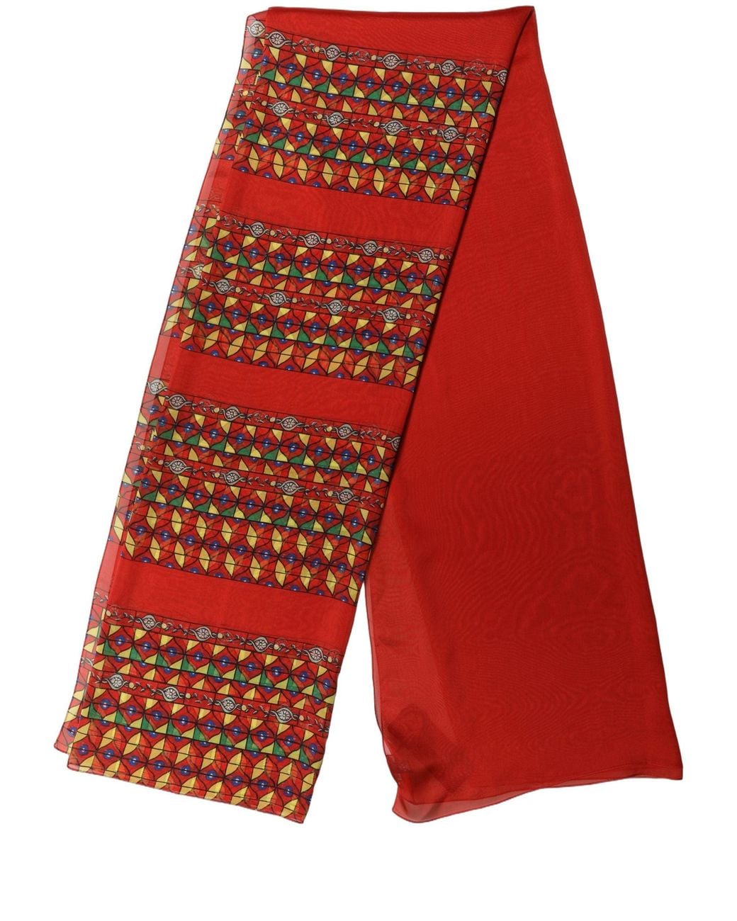 Dolce & Gabbana Red Silk Geometric Print Shawl Stole Scarf