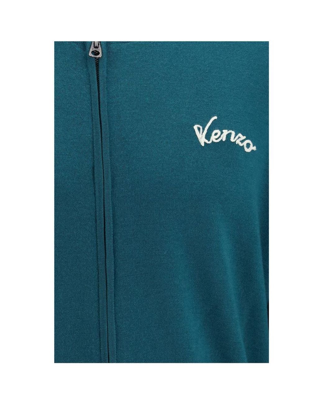 KENZO Blue Bicolor Wool Oves Aries Cardigan for men