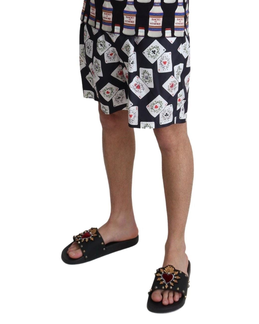 Dolce & Gabbana Black Card Deck Print Beachwear Swimshorts for men