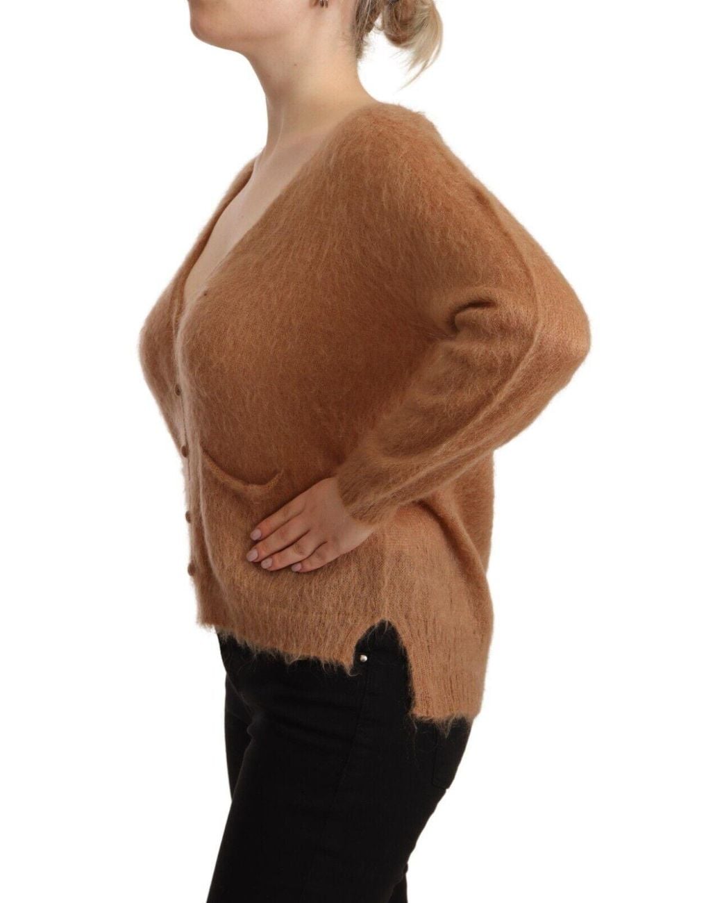 Pink Memories Brown Cardigan V-neck Long Sleeve Sweater