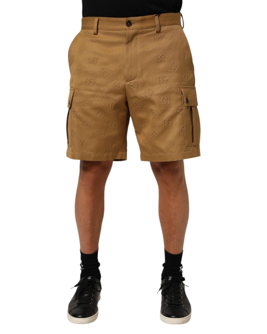 Dolce & Gabbana Natural Brown Cotton Stretch Logo Cargobermuda Shorts for men