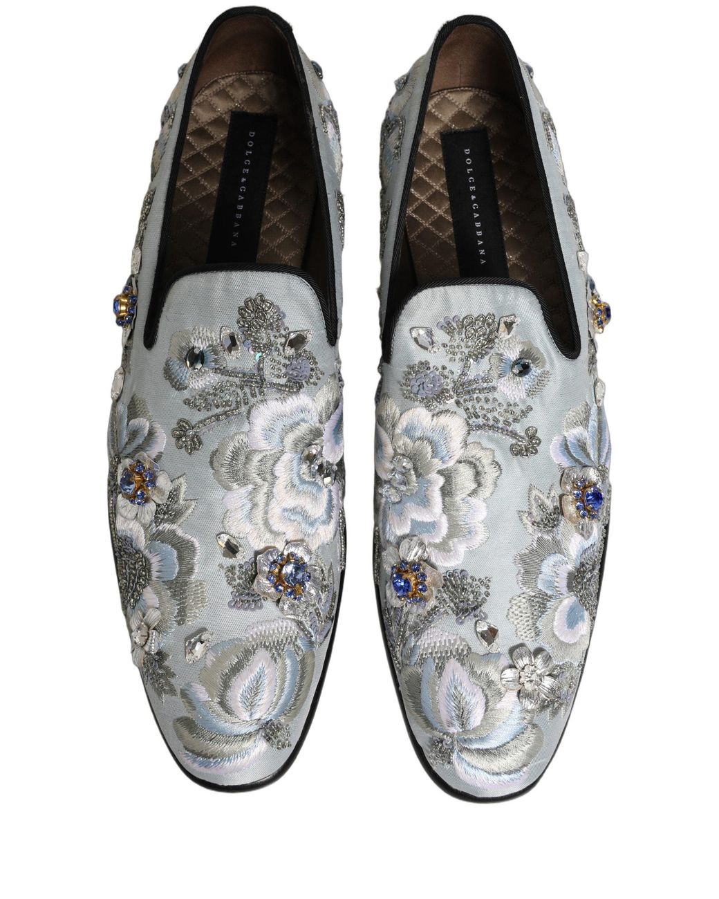 Dolce & Gabbana White Floral Embellished Men Loafers Shoes for men