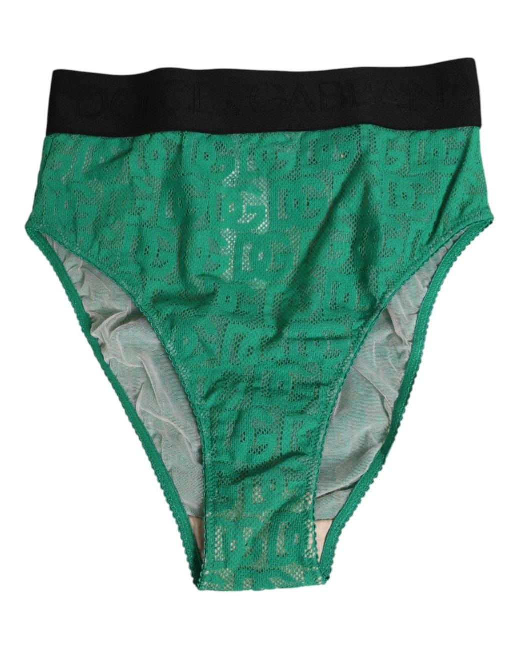 Dolce & Gabbana Green Dg Logo Lace High Brief Panty Underwear Cotton Clothing
