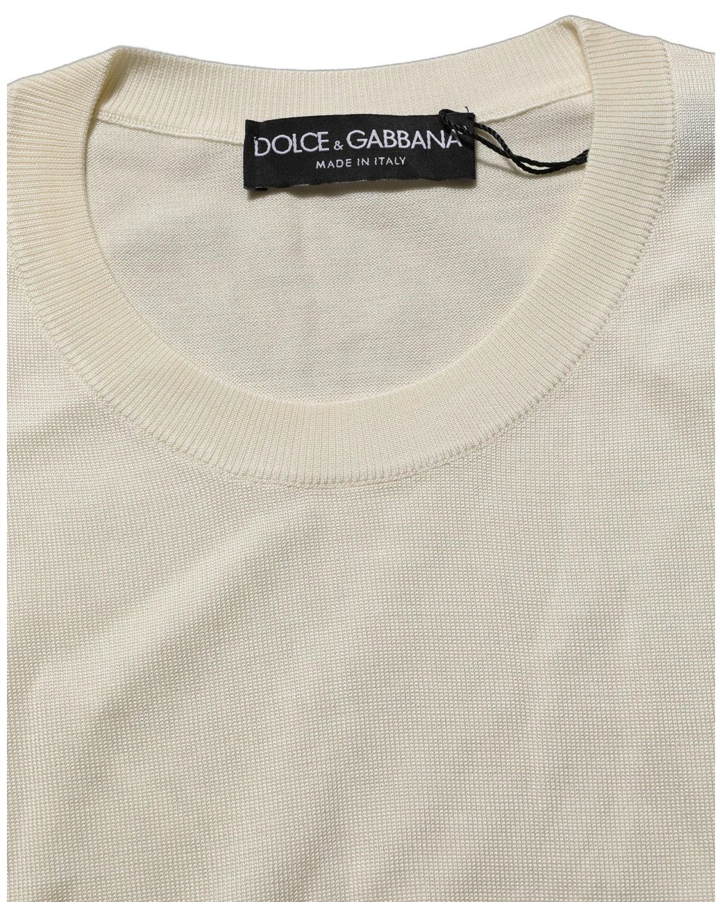 Dolce & Gabbana Off White 3/4 Sleeves Crewneck Pullover Sweater