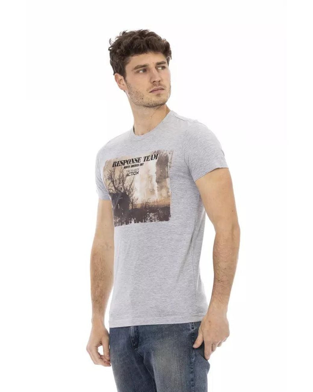TRUSSARDI ACTION White Gray Cotton Men T for men