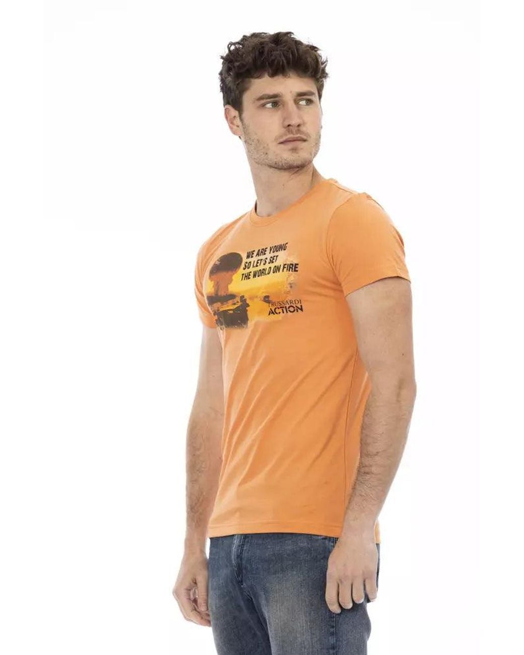TRUSSARDI ACTION Blue Orange Cotton Men T for men