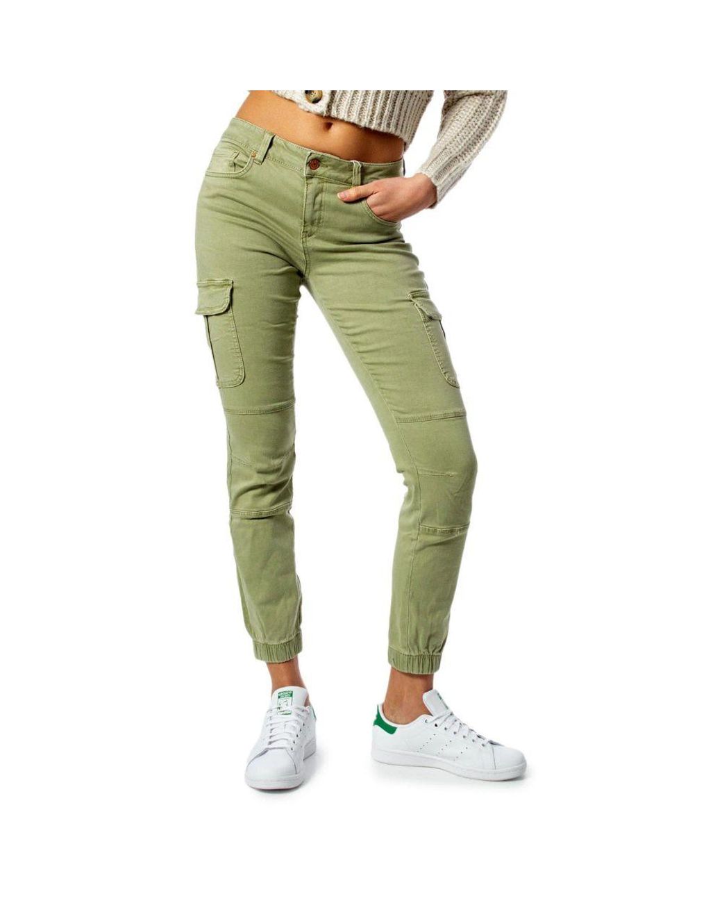 ONLY Green Bicolor Cotton Cargo Pants
