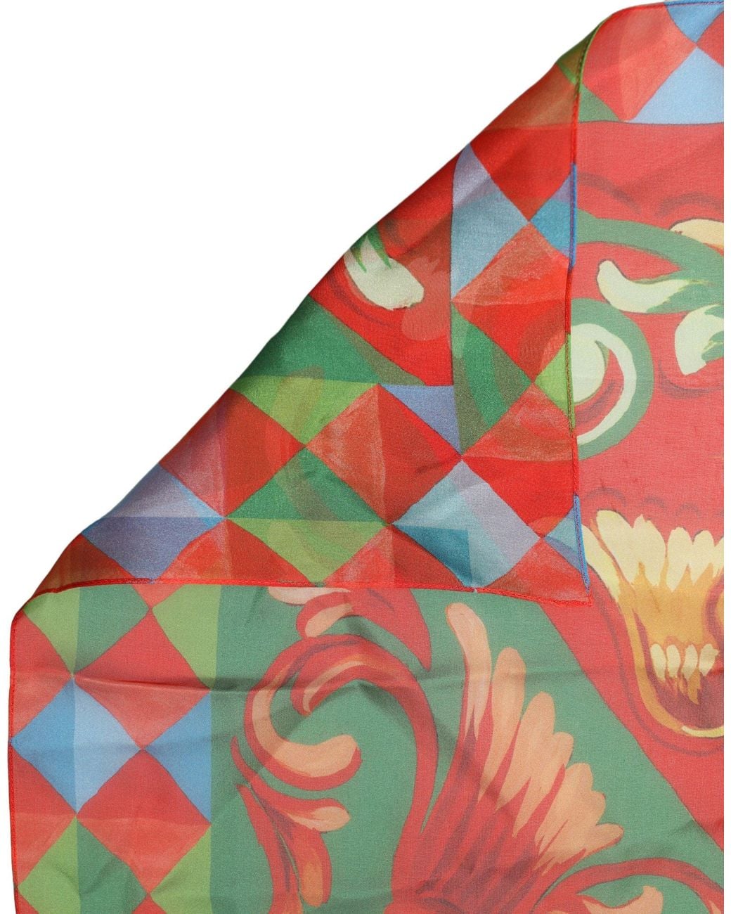 Dolce & Gabbana Red Multicolor Silk Printed Square Foulard Scarf