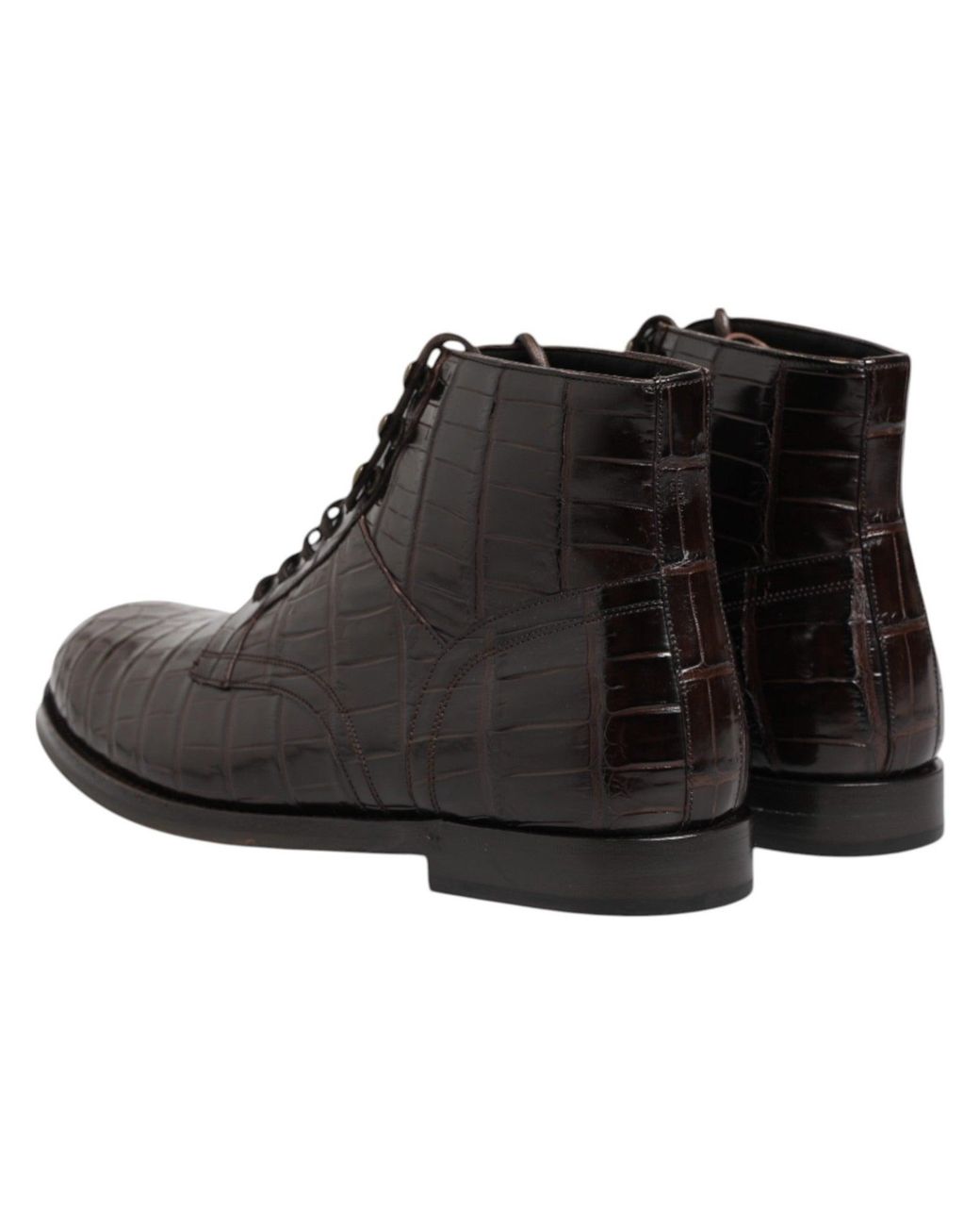Dolce & Gabbana Black Dark Brown Leather Lace Up Short Boots Shoes for men