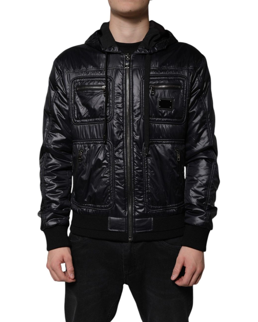 Dolce & Gabbana Black Cotton Full Zip Hooded Bomber Jacket main image 0
