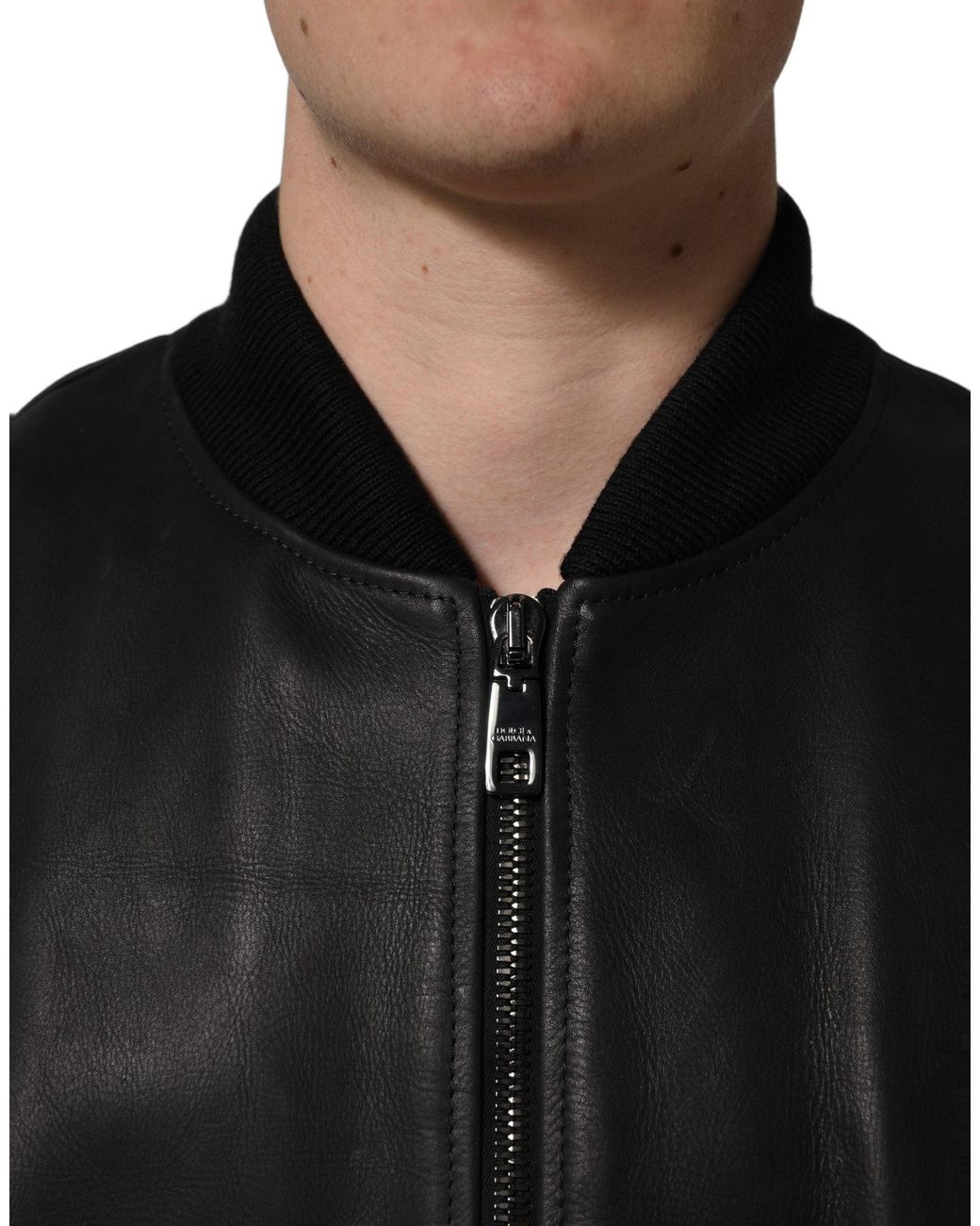 Dolce & Gabbana Black Leather Full Zip Men Biker Jacket for men