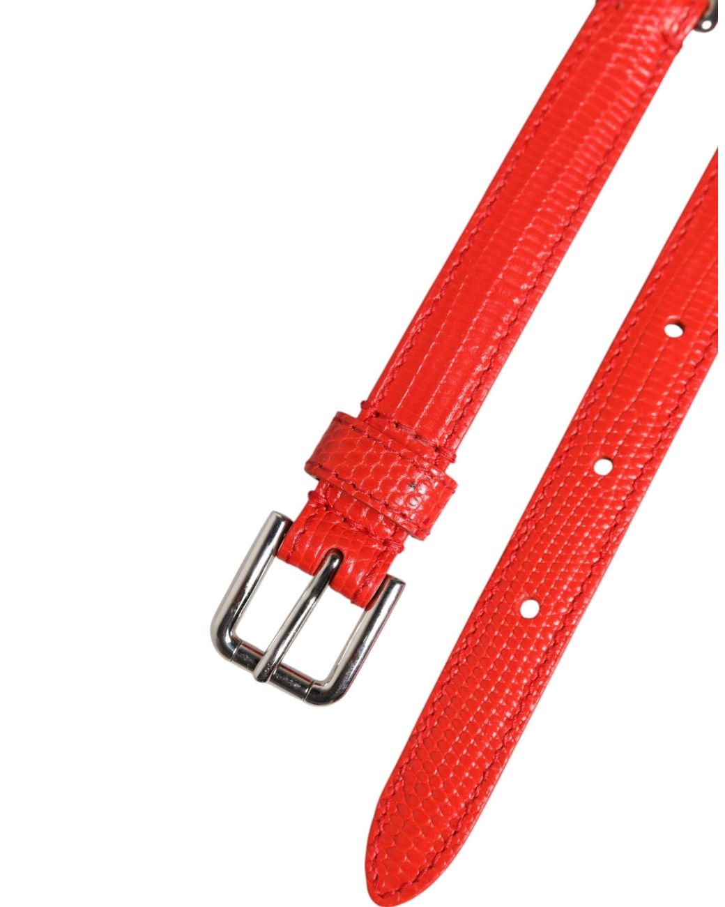 Dolce & Gabbana White Red Leather Silver Chain Floral Cintura Belt for men