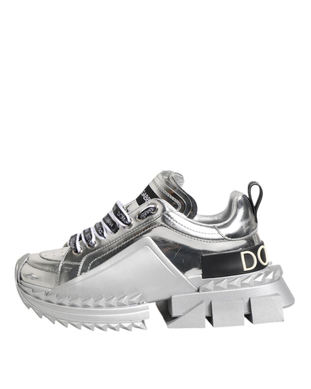 Dolce & Gabbana White Silver Leather Super Queen Sneakers Shoes for men