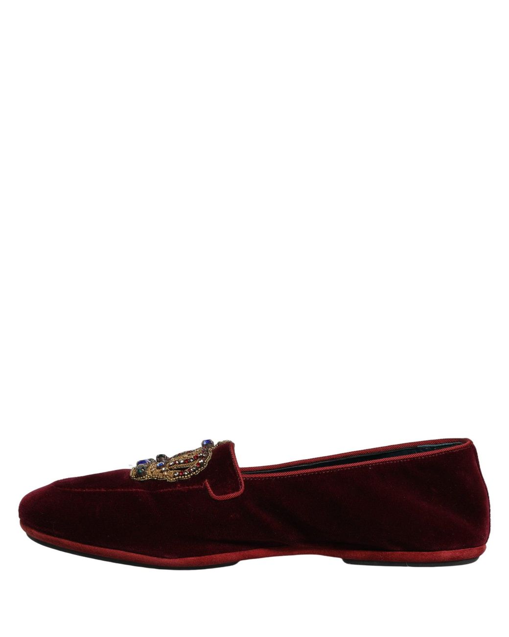 Dolce & Gabbana Red Burgundy Velvet Crown Slip On Loafers Shoes for men