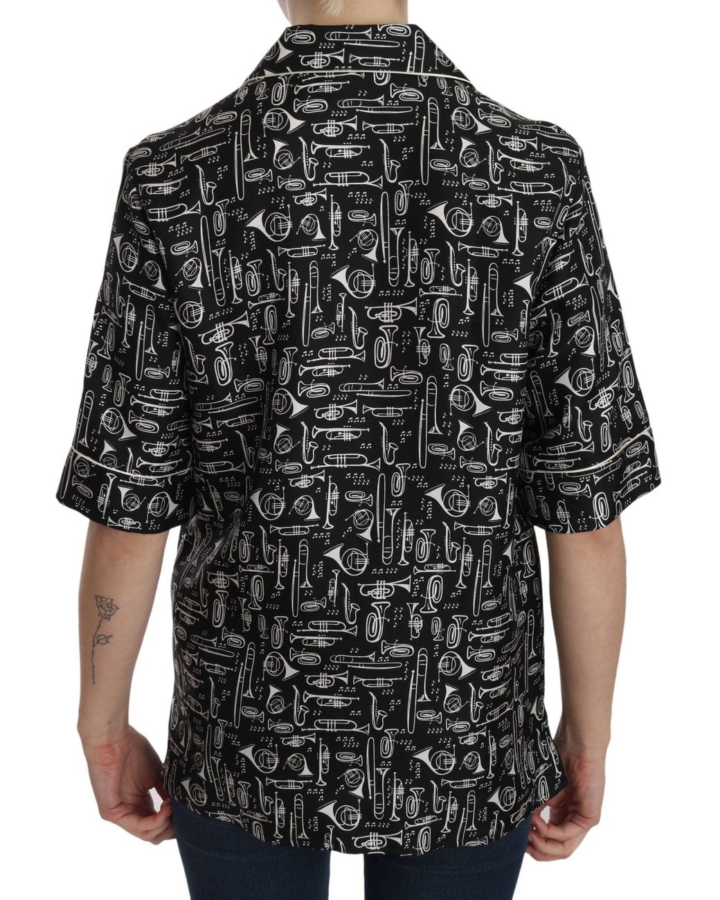 Dolce & Gabbana Black Dolce Gabbana Musical Instruments Silk Shirt
