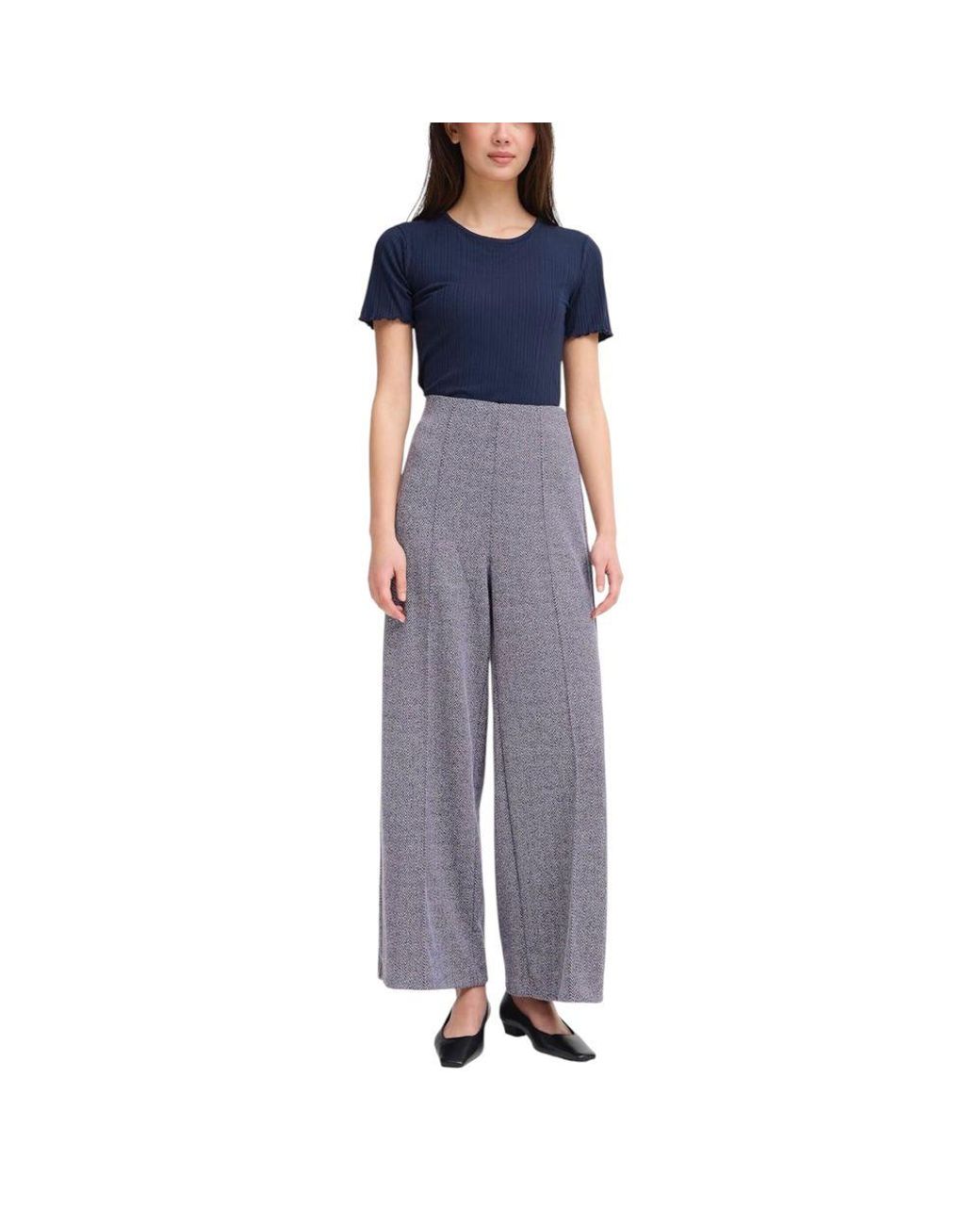 Ichi Gray Blue Polyester Casual Pants