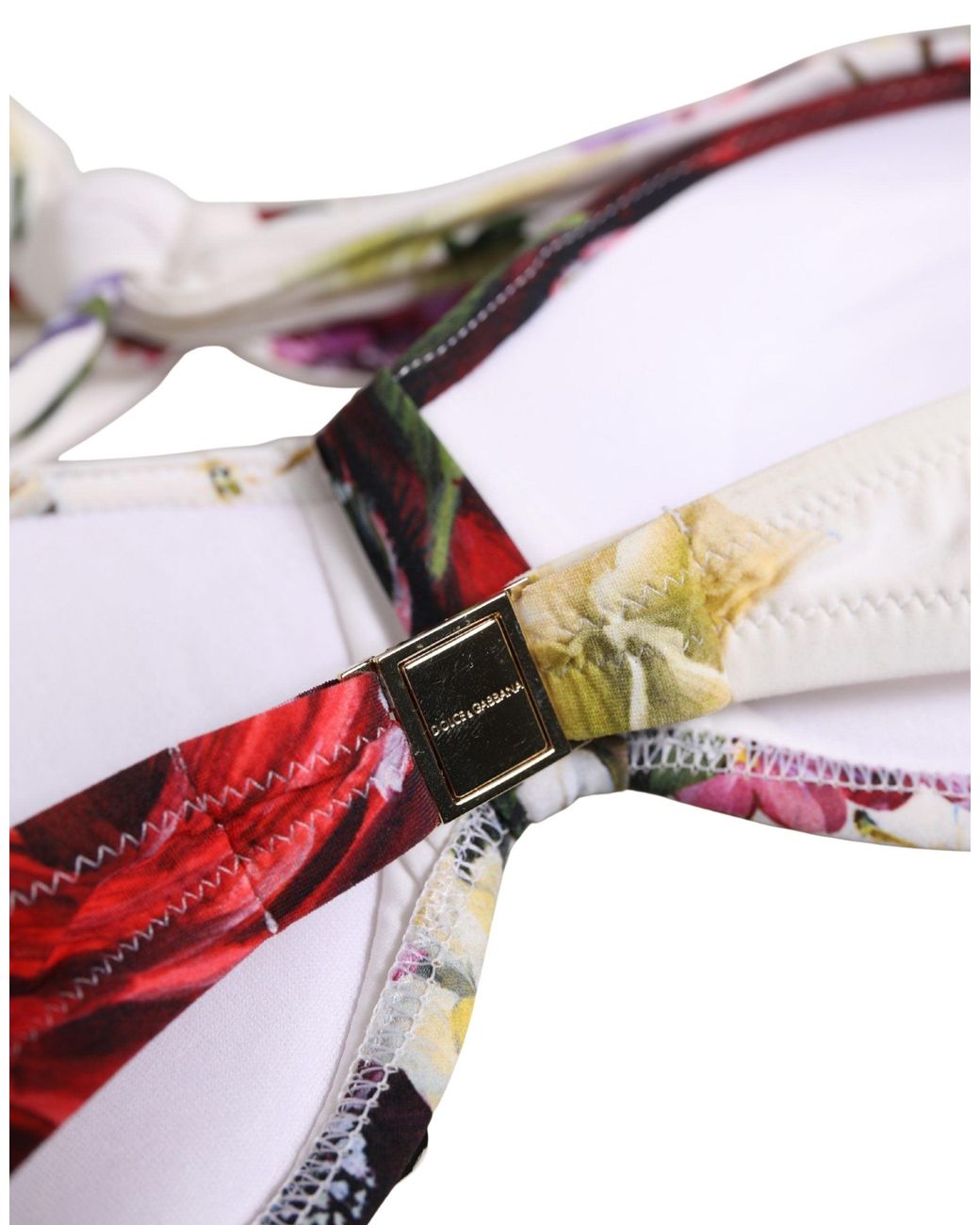 Dolce & Gabbana White Floral Print Nylon Beachwear Bikini Top Elastane