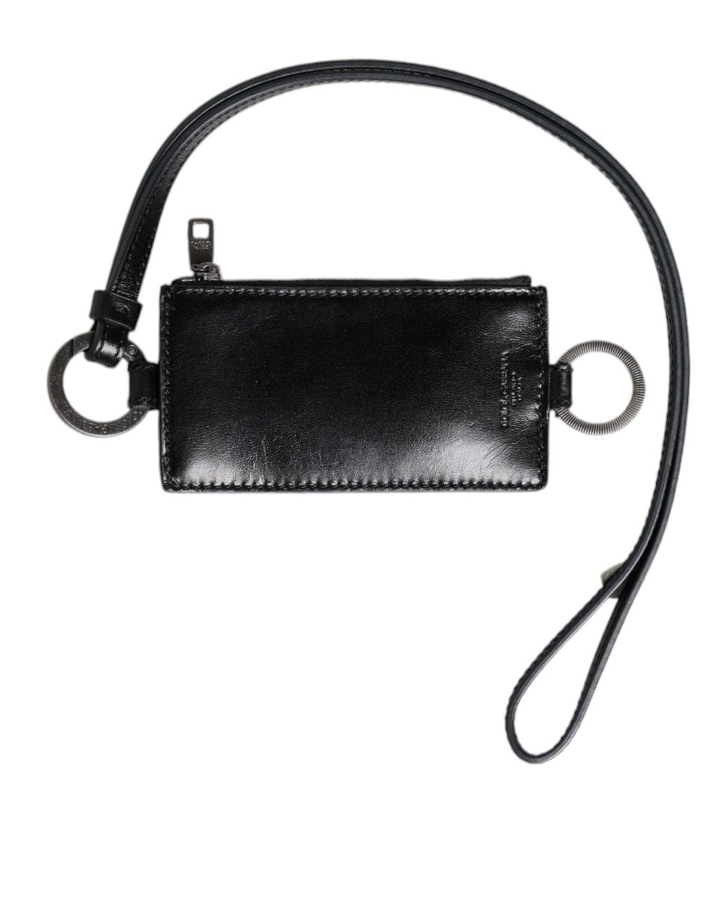 Dolce & Gabbana Black Leather Logo Embossed Lanyard Card Holder Wallet for men