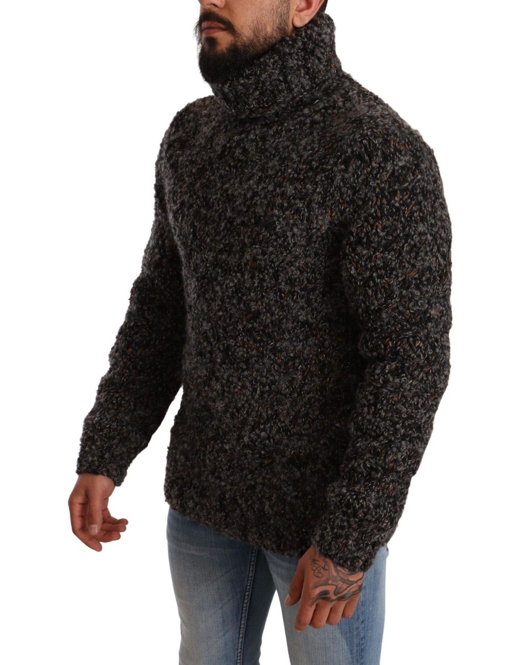 Dolce & Gabbana Black Elegant Speckled Turtleneck Wool-Blend Sweater for men