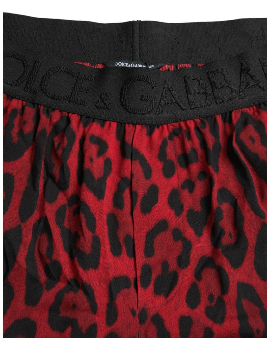 Dolce & Gabbana Red Leopard Print Viscose Bermuda Shorts for men
