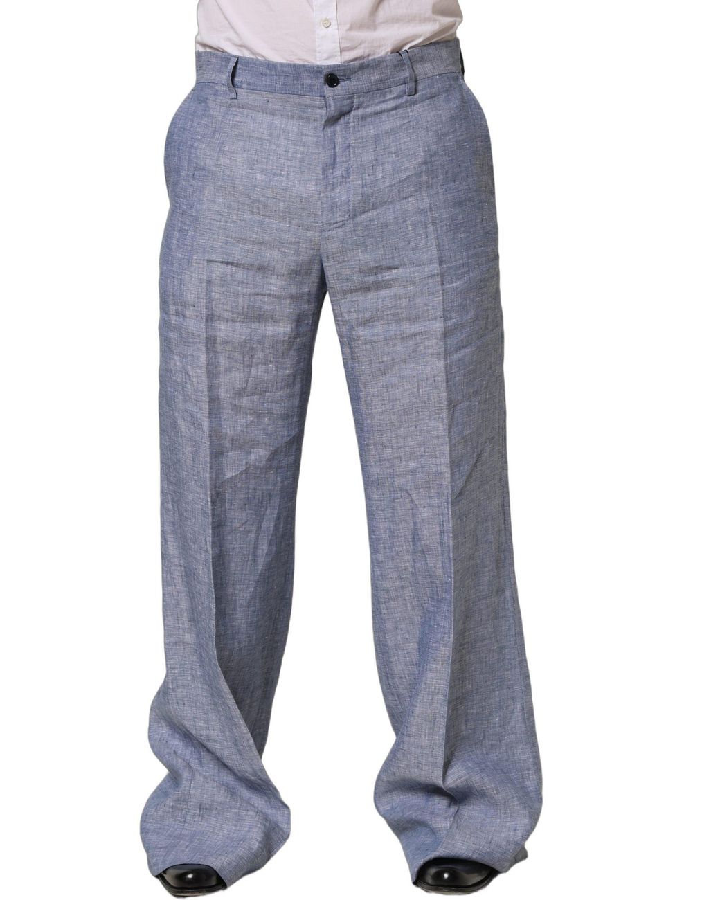 Dolce & Gabbana Light Blue Linen Straight Dress Trouser Pants for men