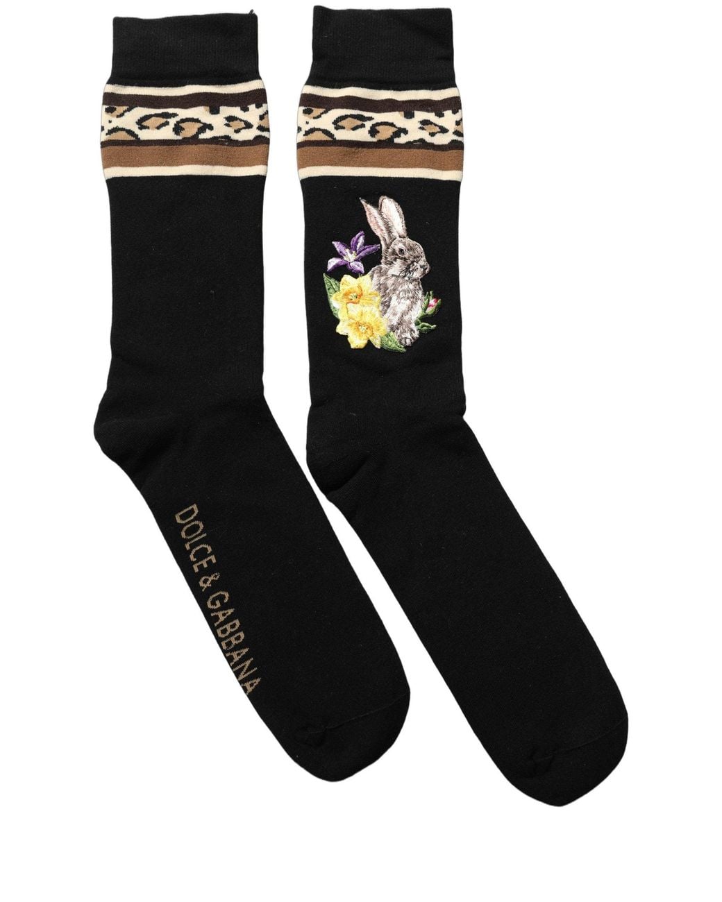 Dolce & Gabbana Black Rabbit Floral Wool Mid Calf Accessory Socks