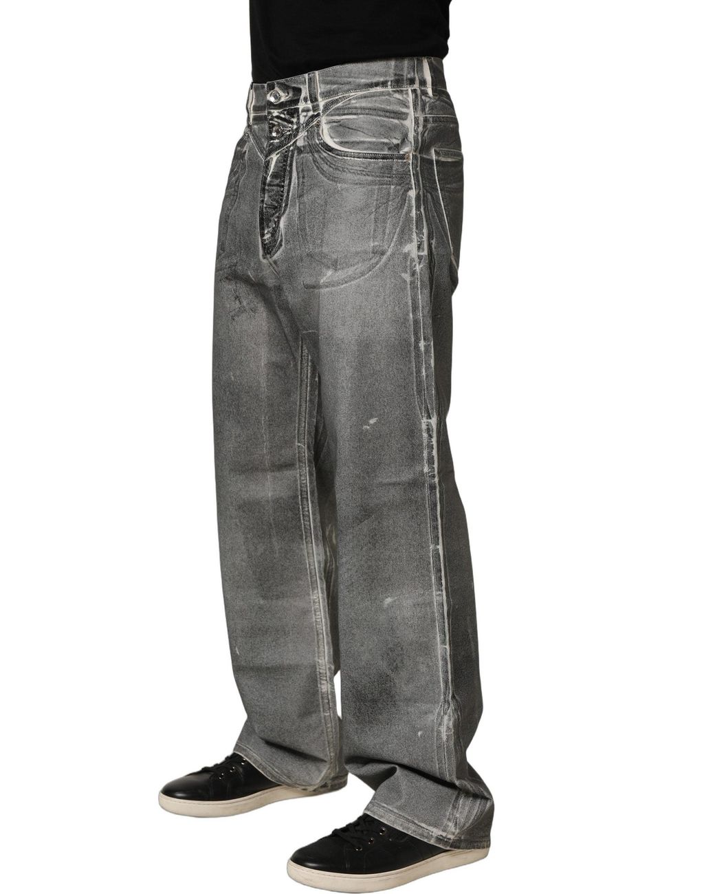 Dolce & Gabbana Gray Grey Washed Mid Waist Straight Denim Jeans for men