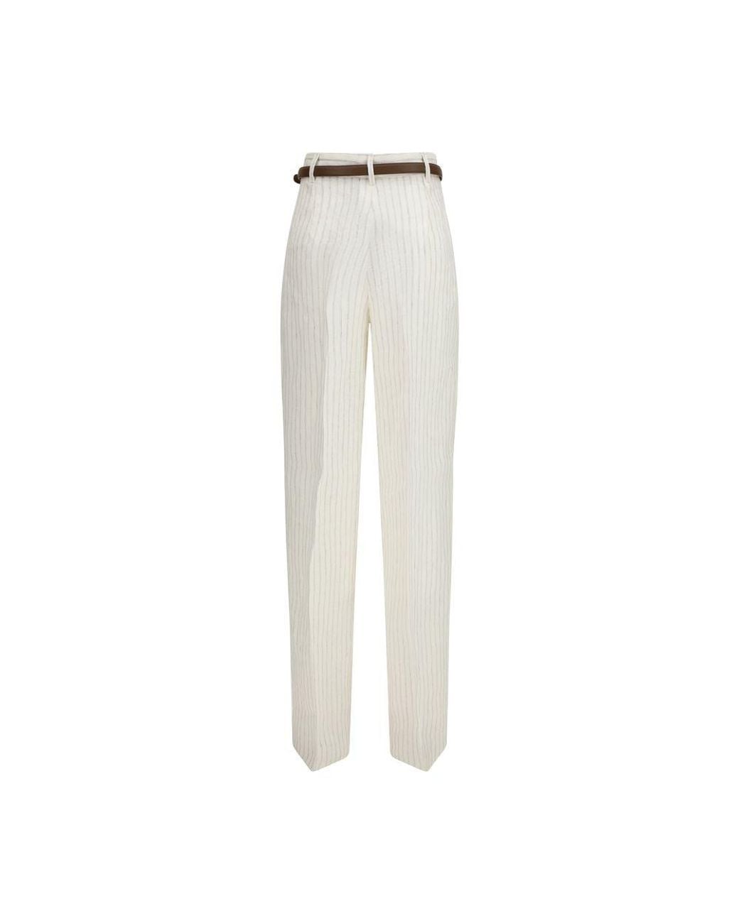 Max Mara Natural Beige Linen Casual Pants