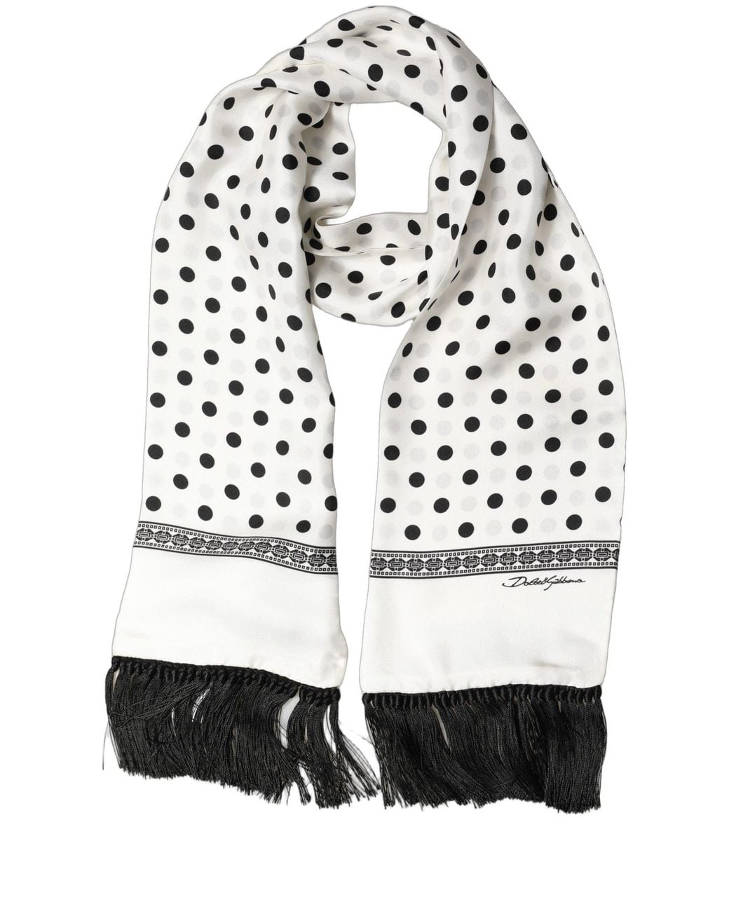 Dolce & Gabbana White Polka Dot Fringed Shawl Scarf