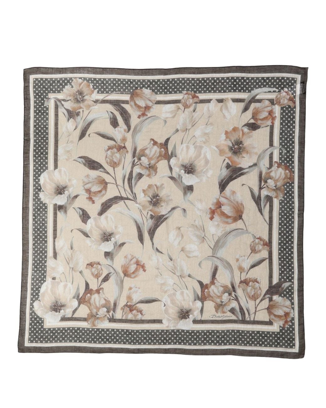 Dolce & Gabbana Metallic Men Beige Floral Linen Square Foulard Scarf for men