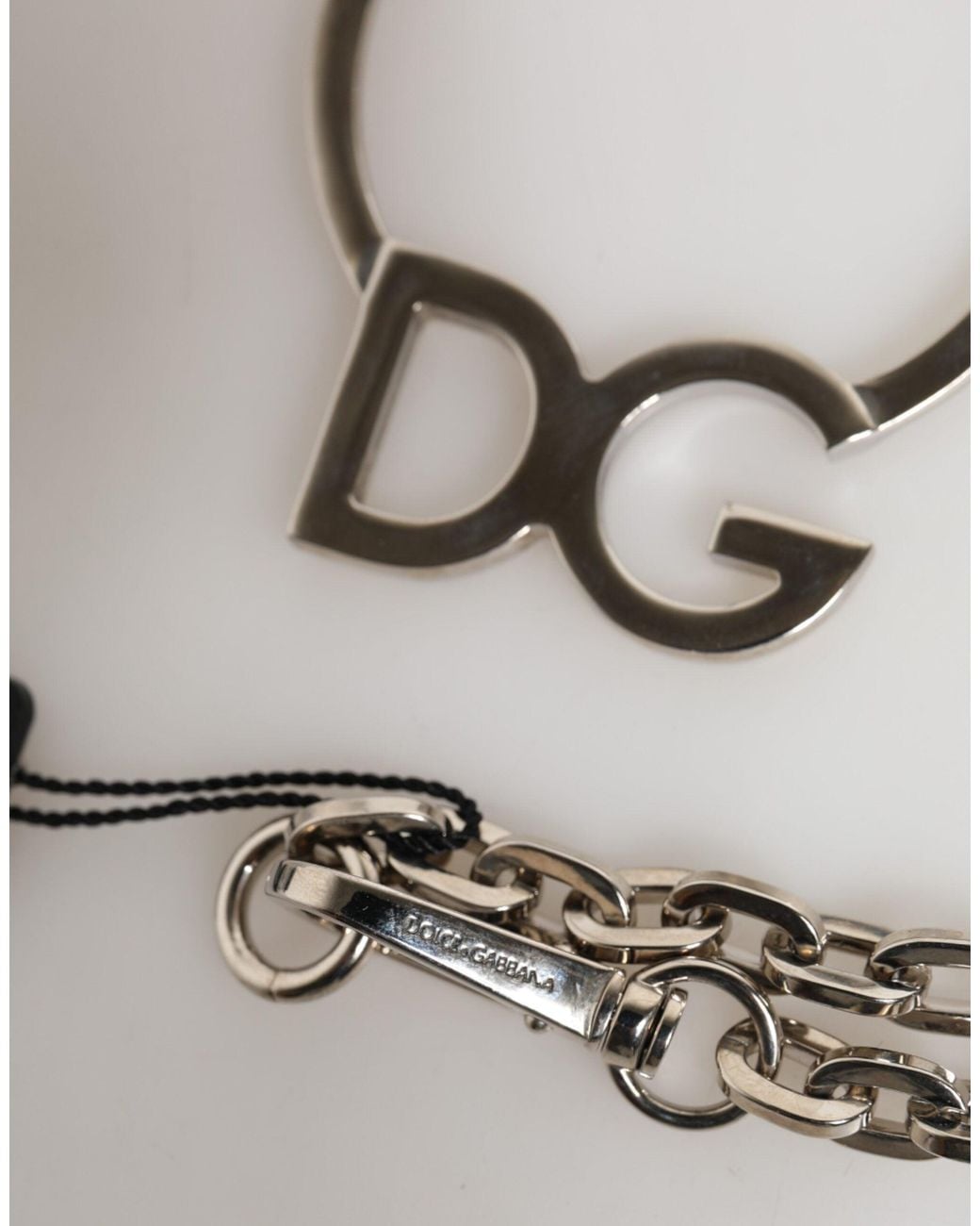 Dolce & Gabbana White Tone Brass Chain Dg Logo Pendant Necklace for men