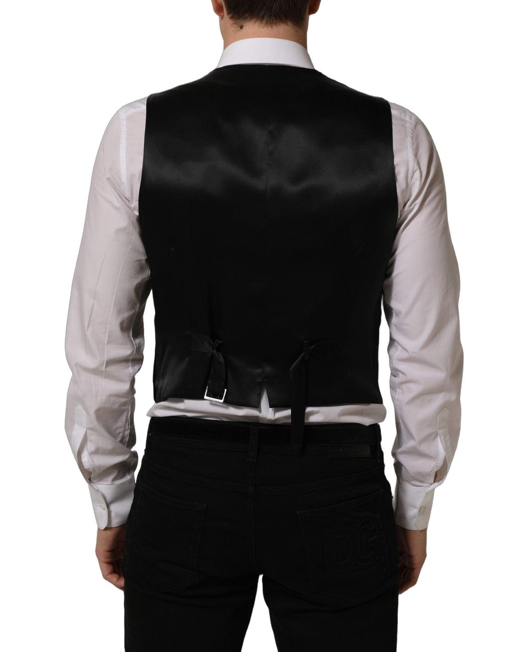 Dolce & Gabbana Black Wool Blend Waistcoat Formal Dress Vest for men