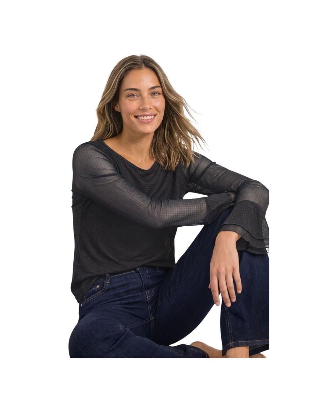 Street One Black Bicolor Polyester Blouse