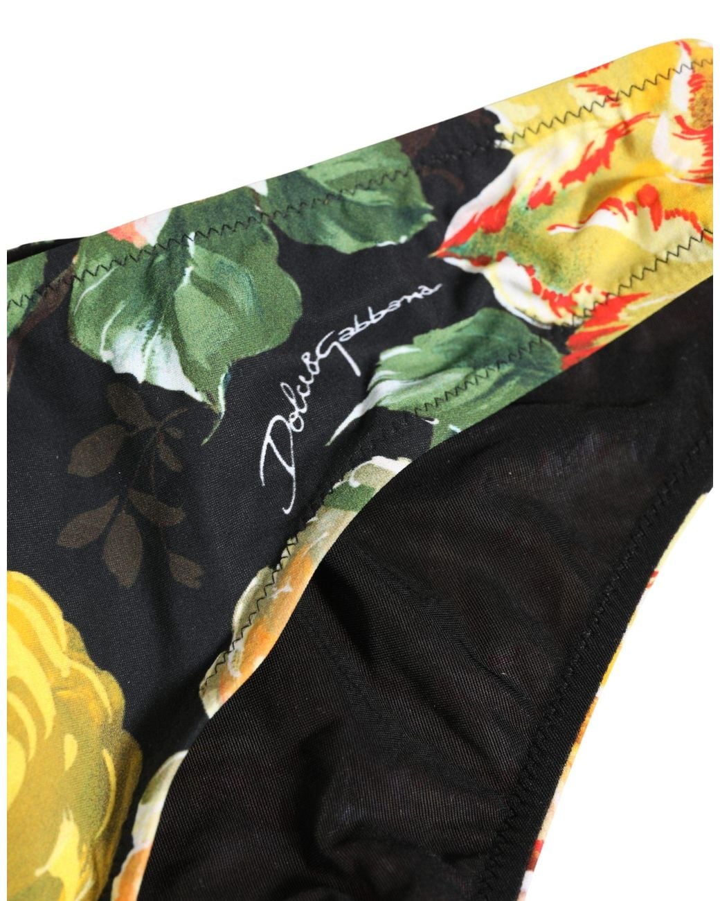 Dolce & Gabbana Natural Black Nylon Floral Print Bikini Bottom Swimwear
