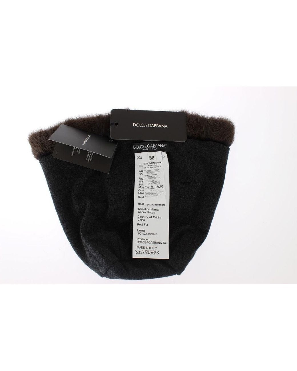 Dolce & Gabbana Black Weasel Fur Cashmere Hat Beanie