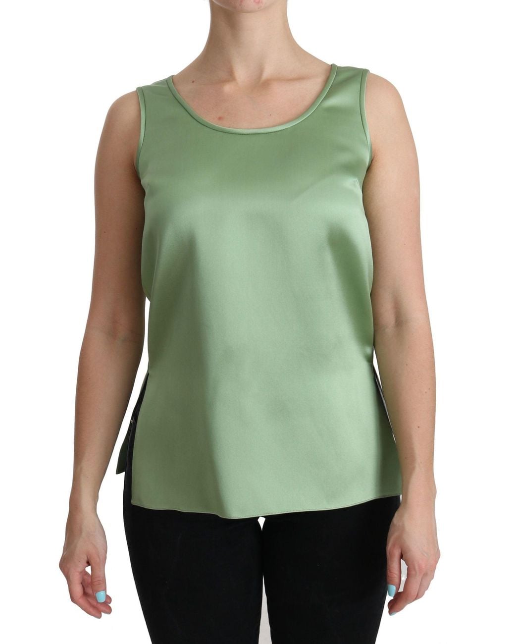 Dolce & Gabbana Green Sleeveless 100% Silk Top Tank Blouse
