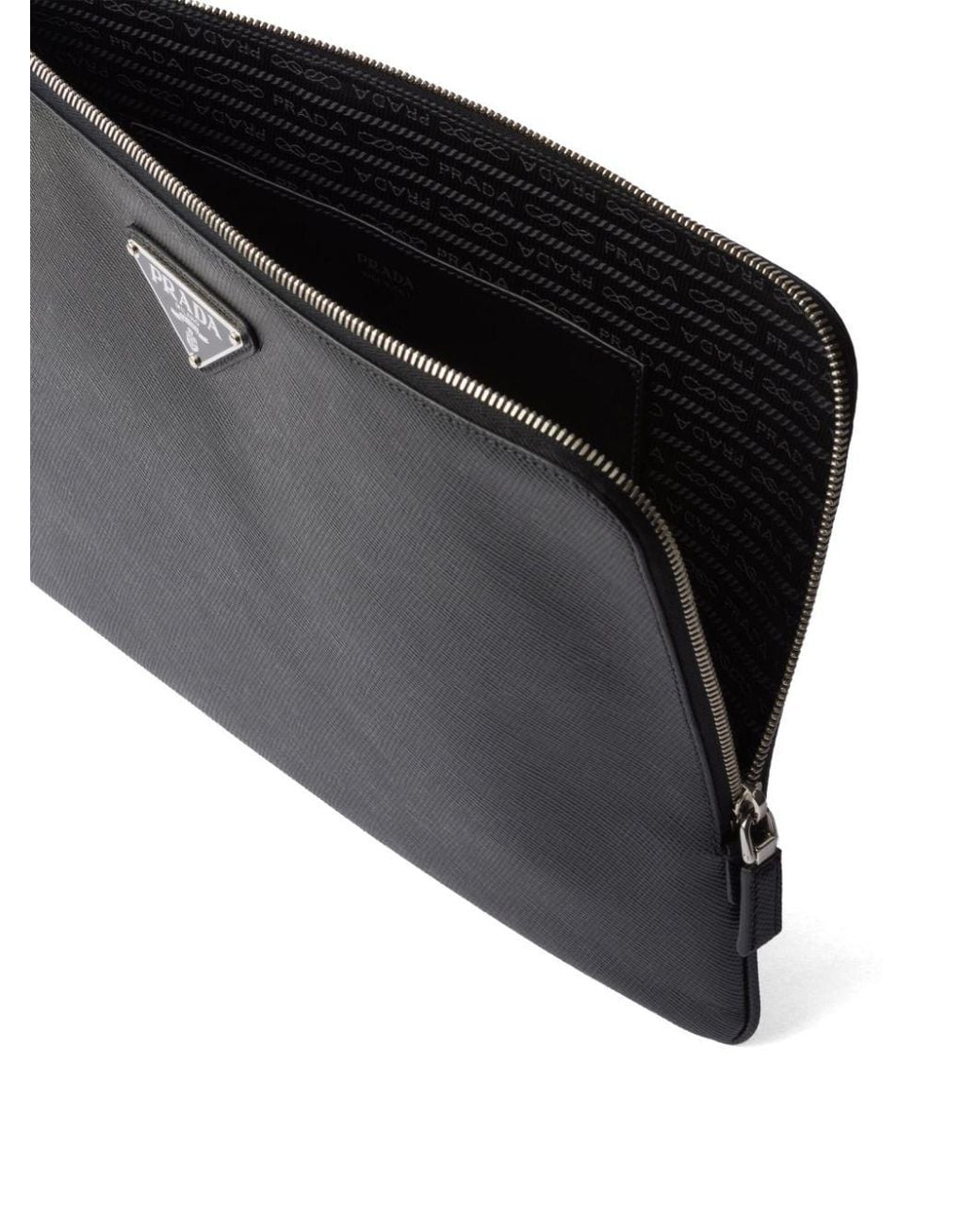 Prada Black Triangle-Logo Leather Clutch Bag for men