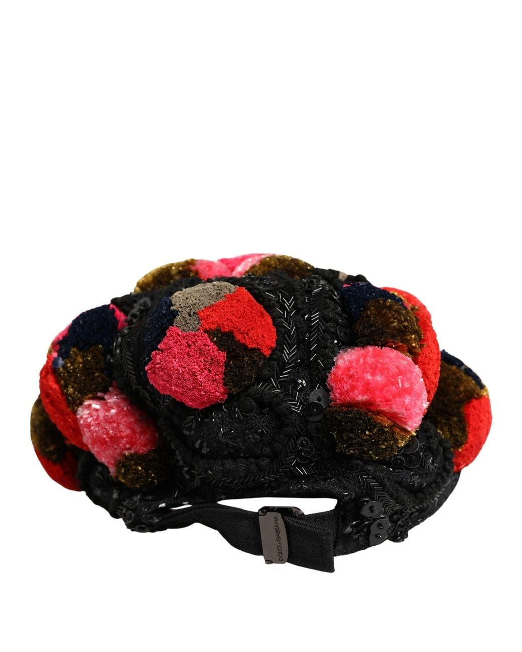 Dolce & Gabbana White Multicolor Pom Poms Sequin Embellishment Hat