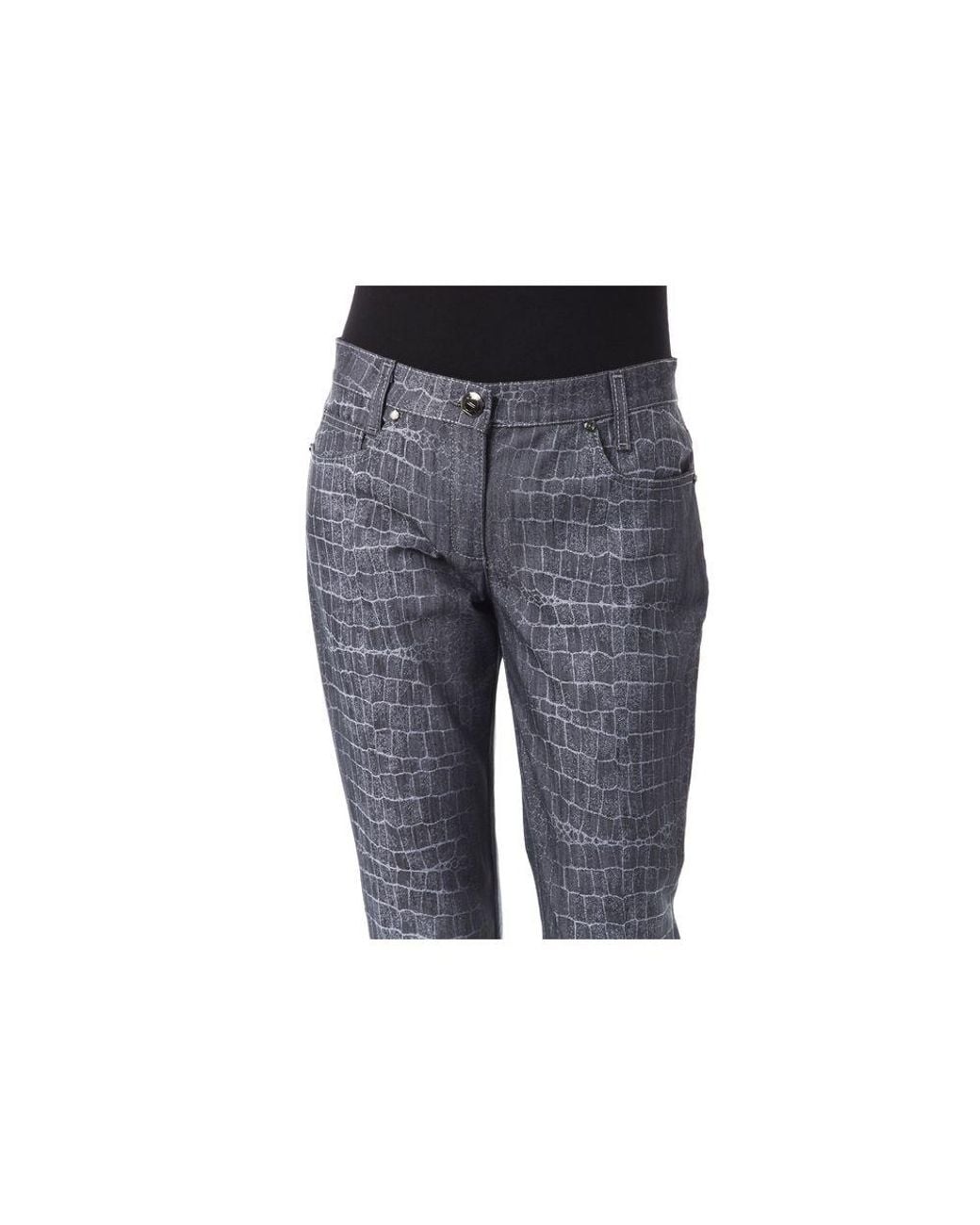 Byblos Blue Chic Croc Print Trousers With Pockets