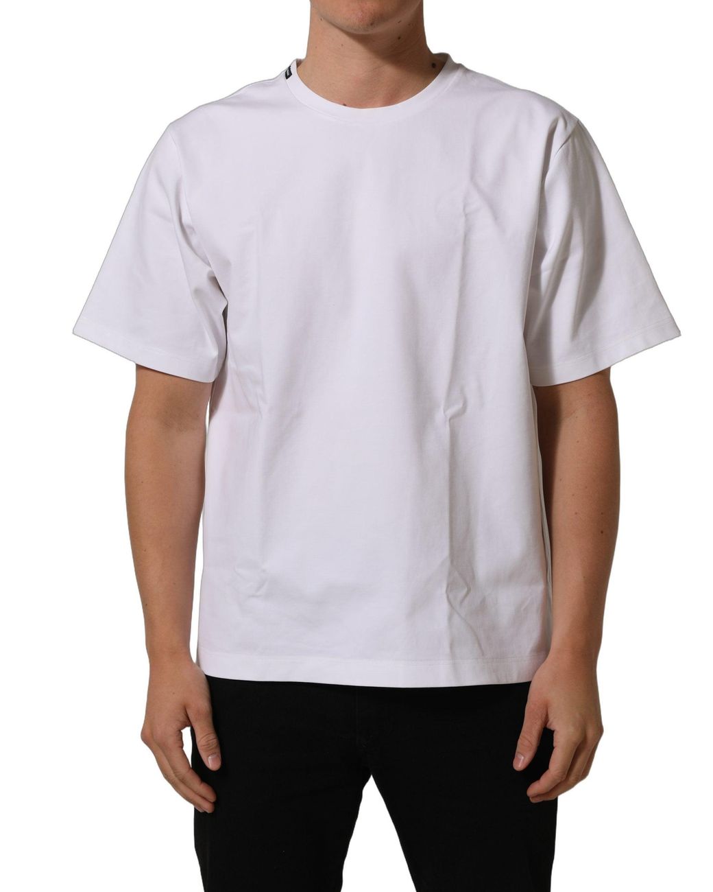 Dolce & Gabbana Blue White Cotton Short Sleeves Crew Neck T for men