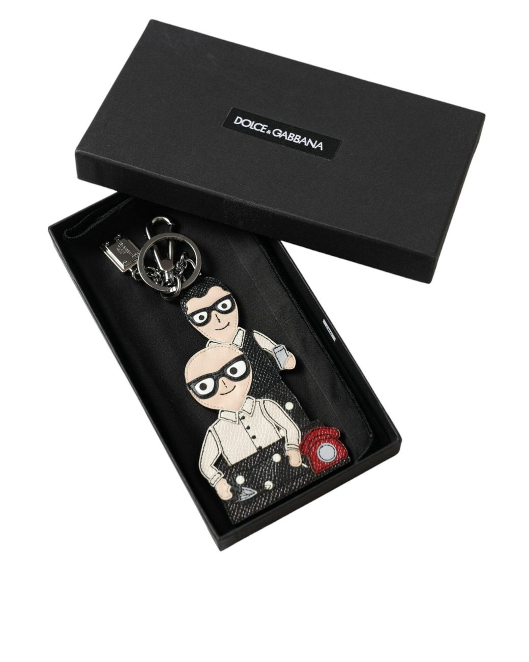 Dolce & Gabbana White Leather Dominico Stefano #Dgfamily Logo Badge Keychain for men