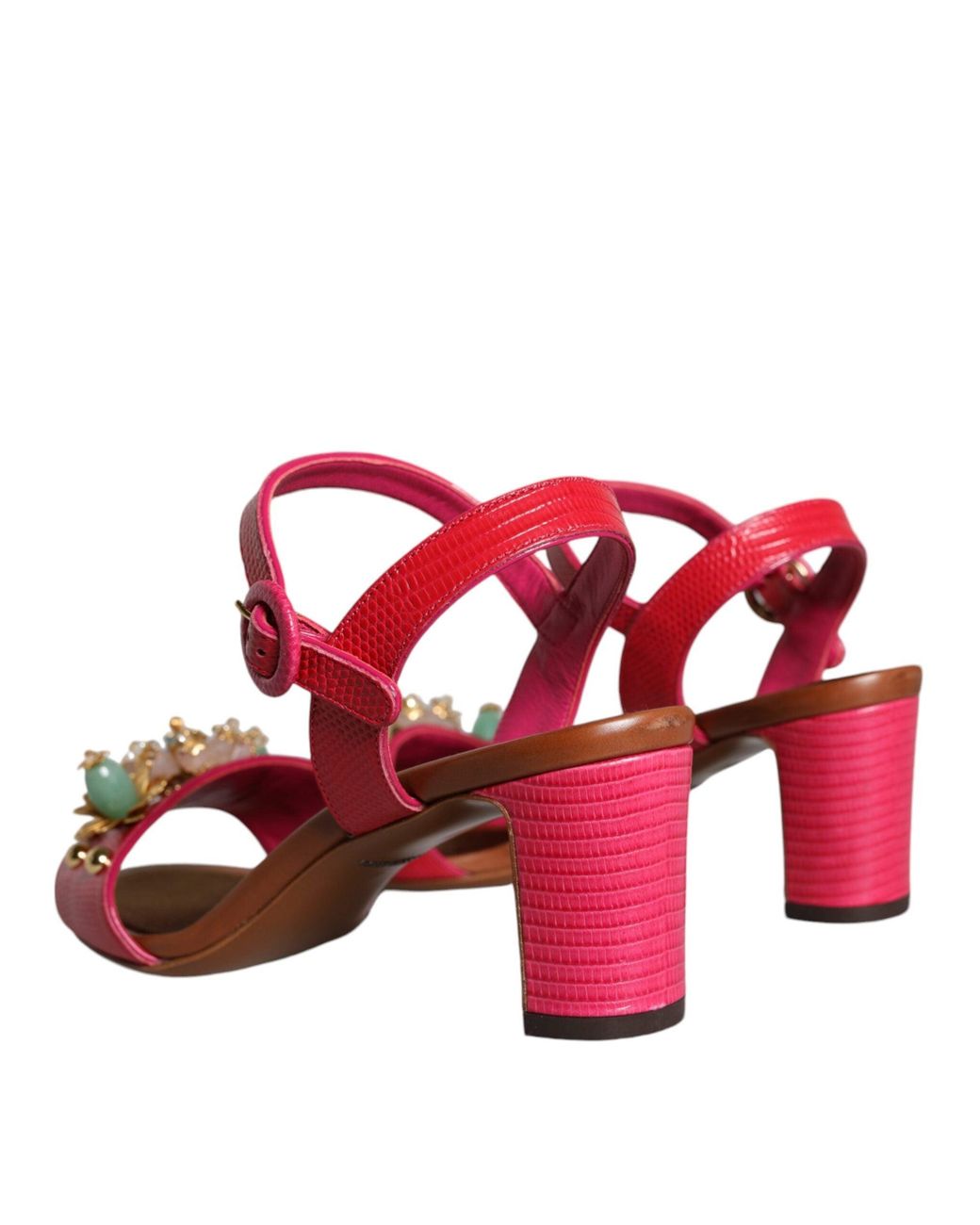 Dolce & Gabbana Red Leather Embellished Keira Sandals Shoes