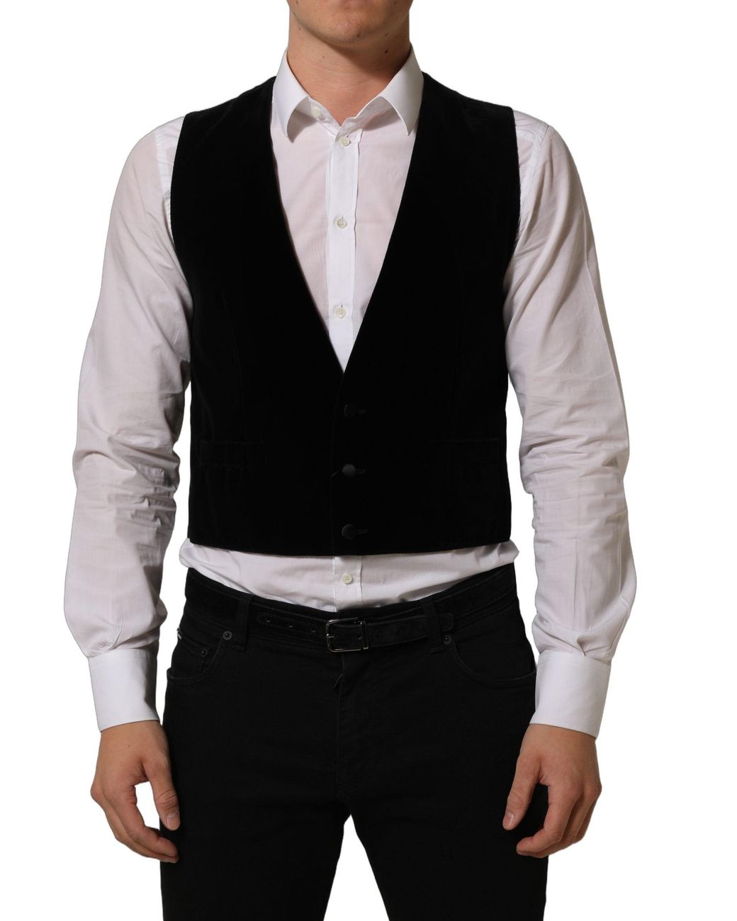 Dolce & Gabbana Black Wool Blend Waistcoat Formal Dress Vest for men