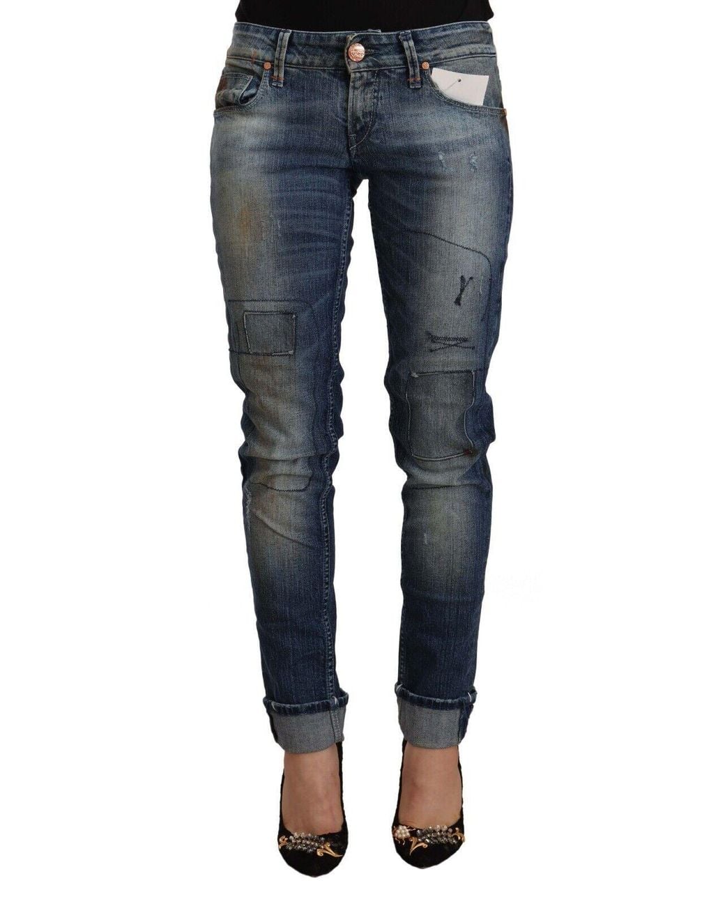 Acht Blue Washed Low Waist Folded Hem Slim Fit Jeans