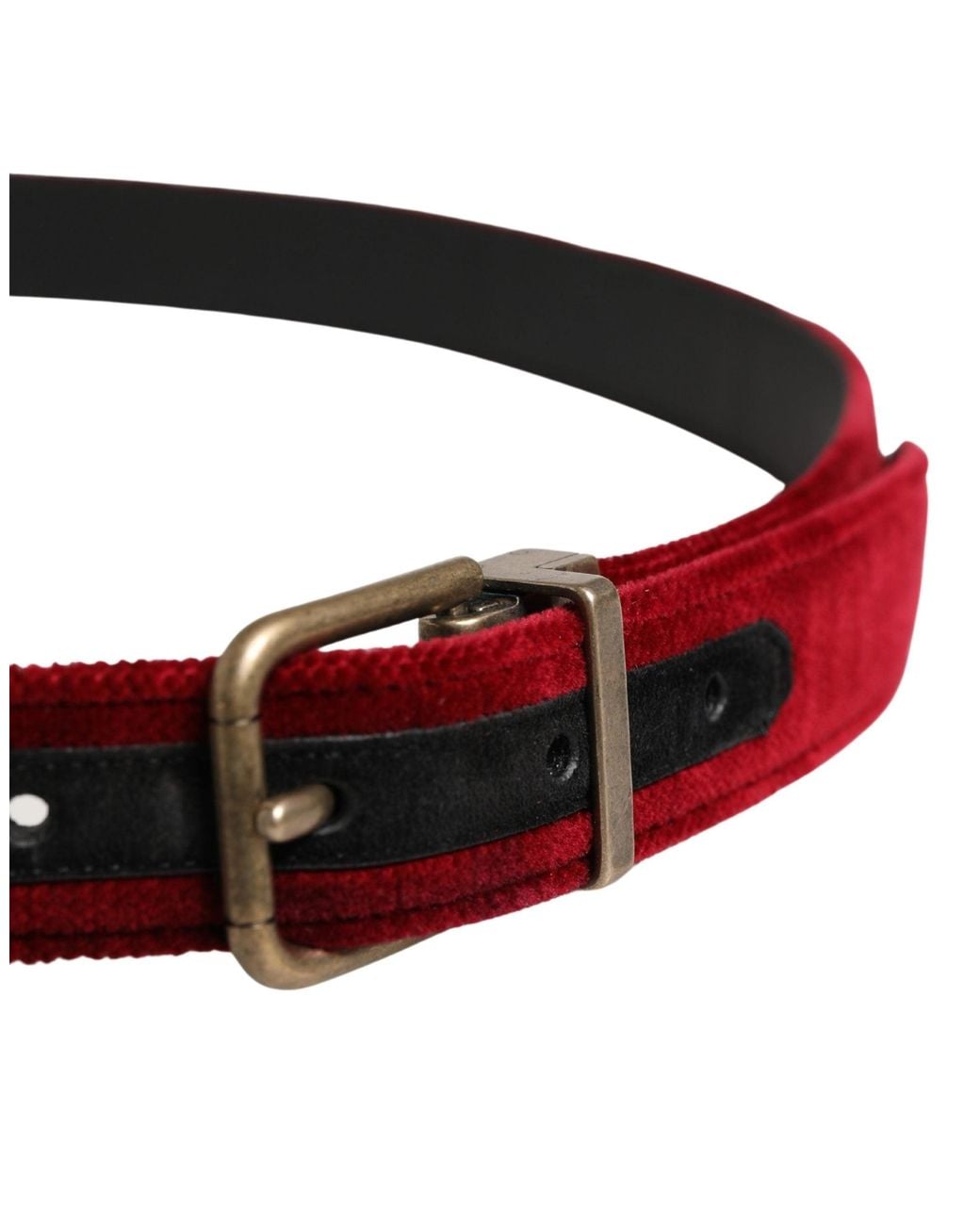 Dolce & Gabbana Red Velvet Cotton Metal Buckle Belt Calf for men